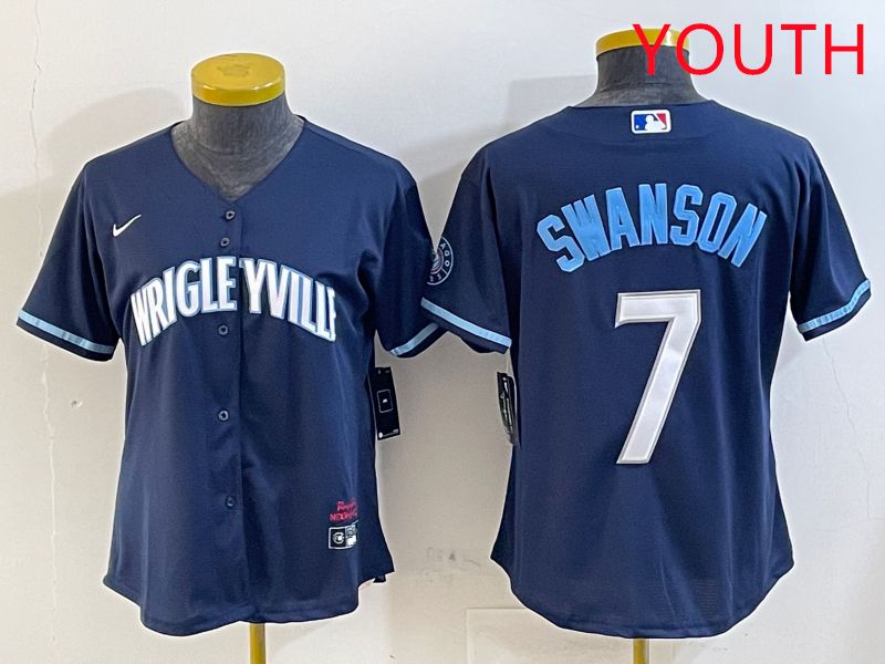 Youth Chicago Cubs 7 Swanson Blue City Edition Game 2025 Nike MLB Jersey style 2